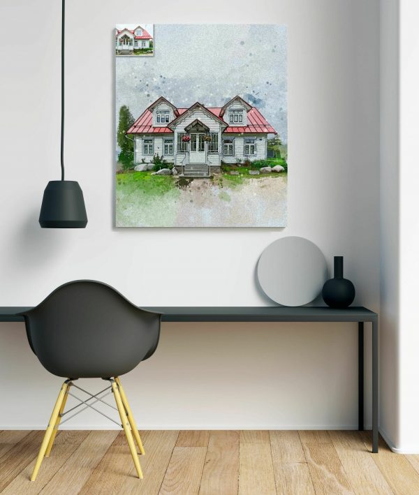 Table Canvas House Water Color